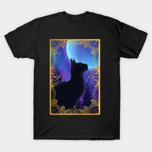 Moonlight Galaxy Forest Cat T-Shirt